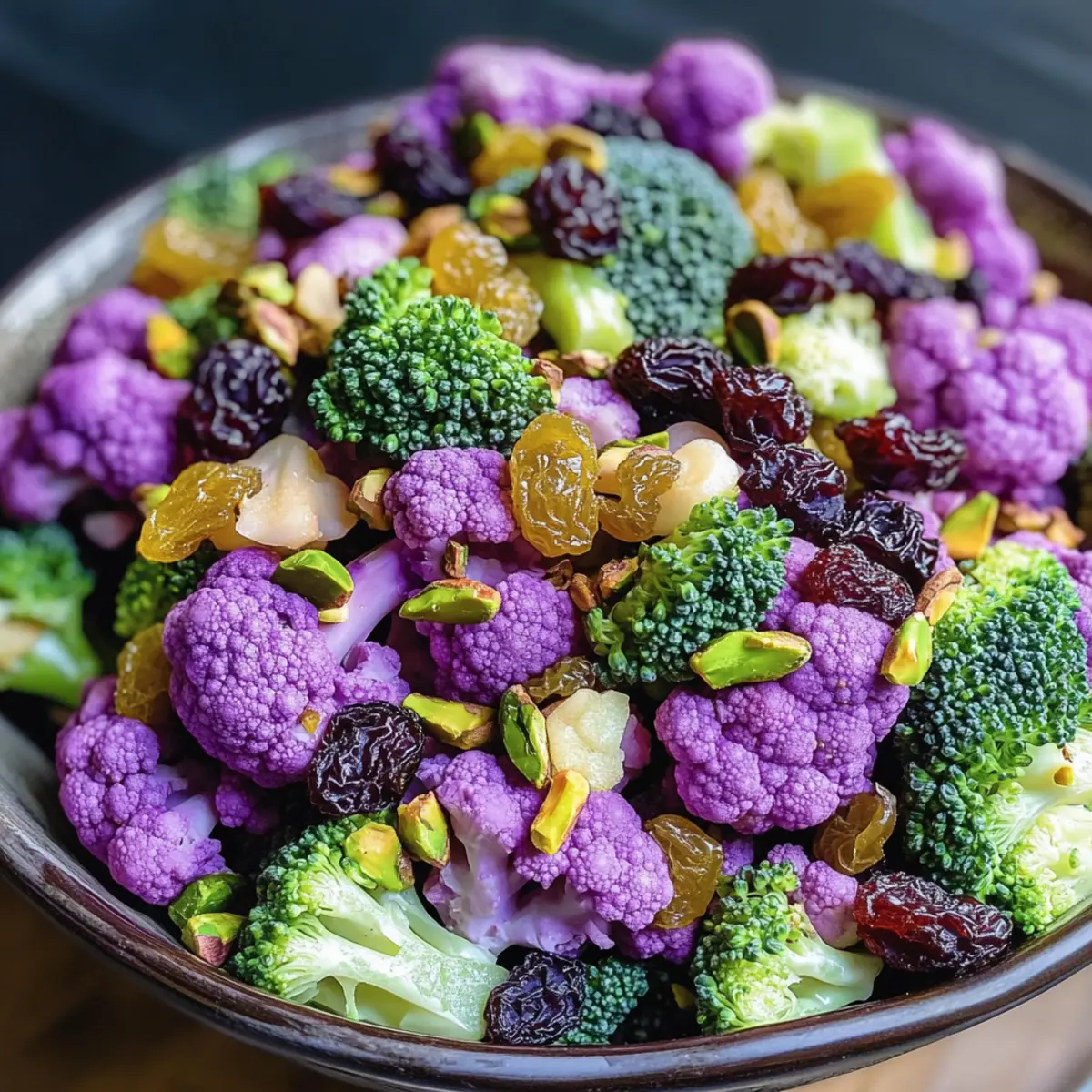 Lila Blumenkohl & Brokkoli Rosinen Salat Rezept