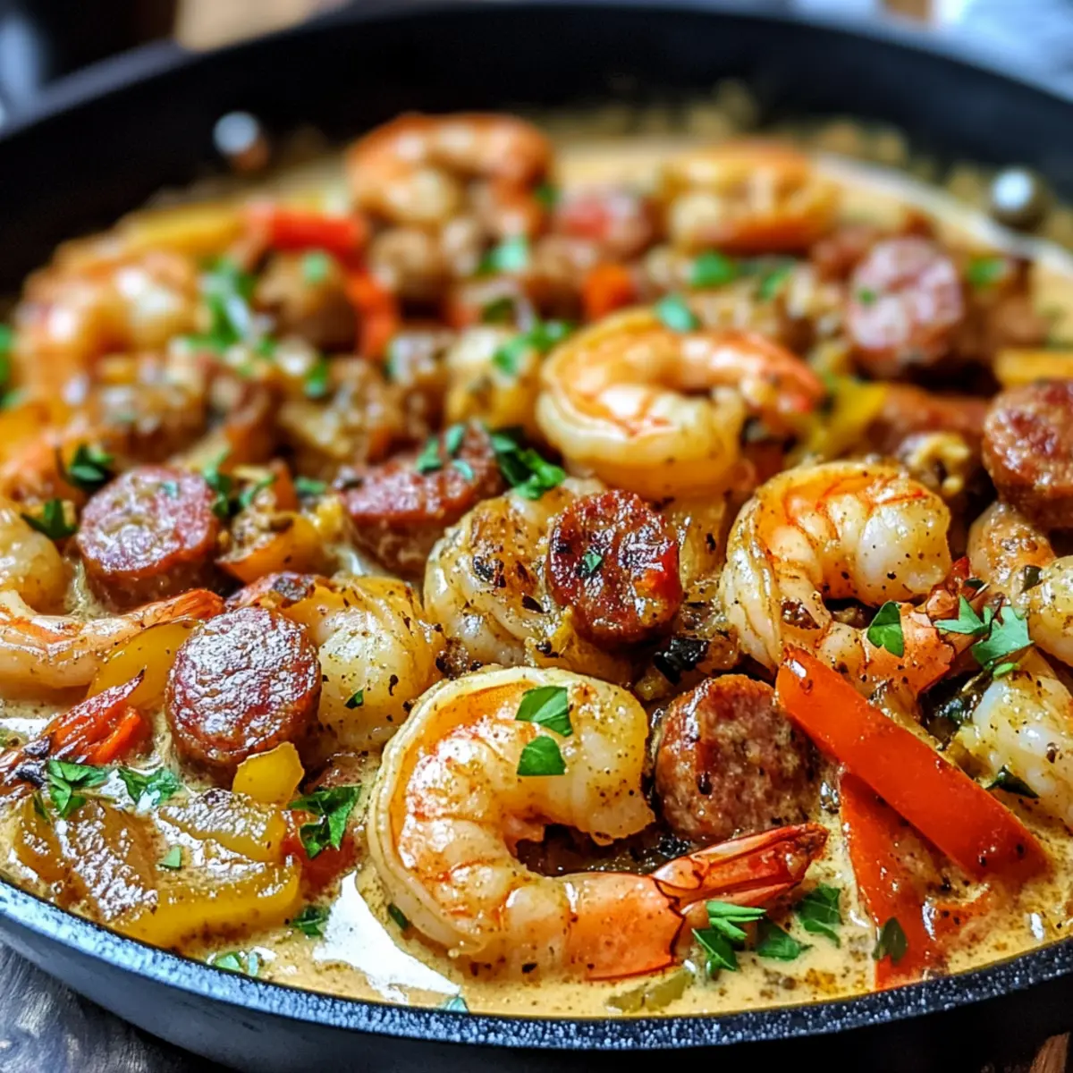Würzige Keto-Garnelen- und Wurstpfanne in 30 Minuten