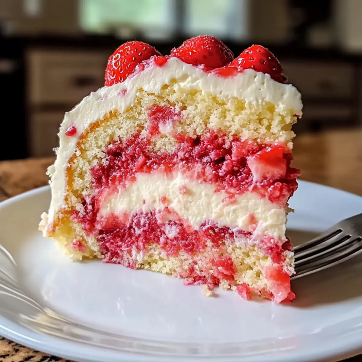 Erdbeer-Erdbeben-Kuchen mit frischem Käsekern