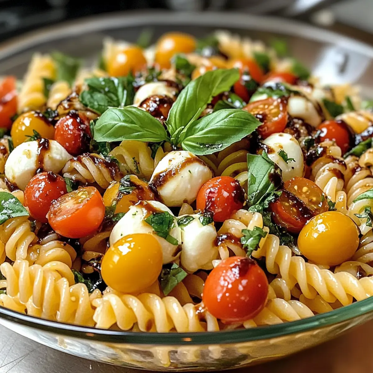 Sommerliche Köstlichkeit Caprese Pasta Salat genießen