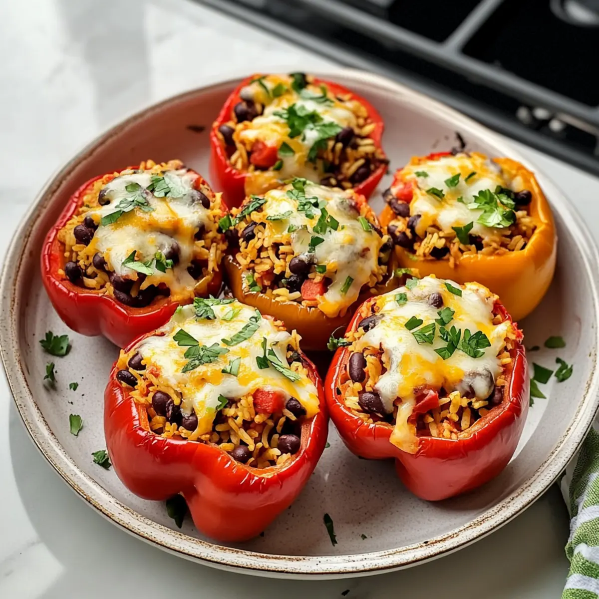 Vegetarische gefüllte Paprika mit Käse und Bohnen