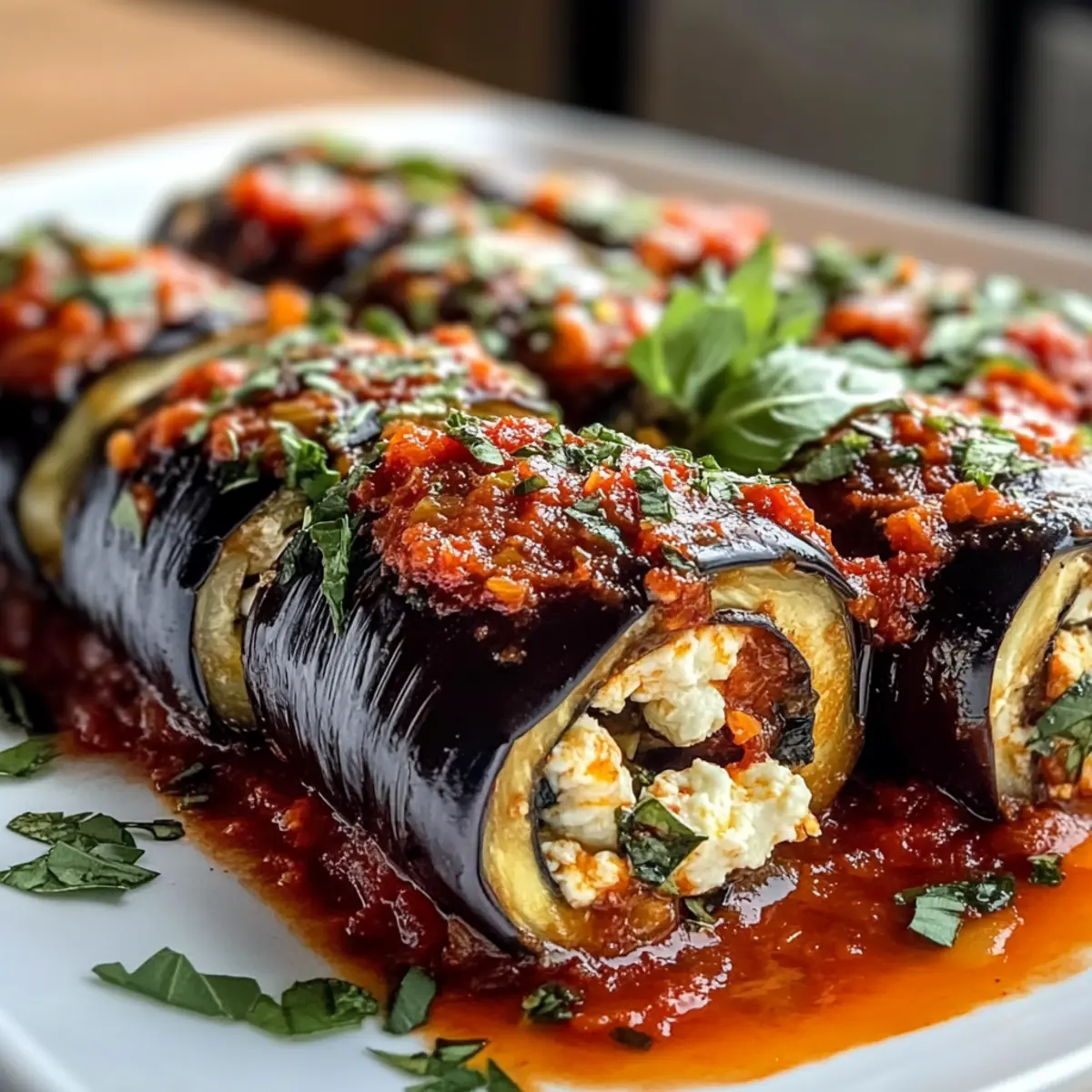 Auberginen-Ricotta-Rollen mit Tomatensauce genießen