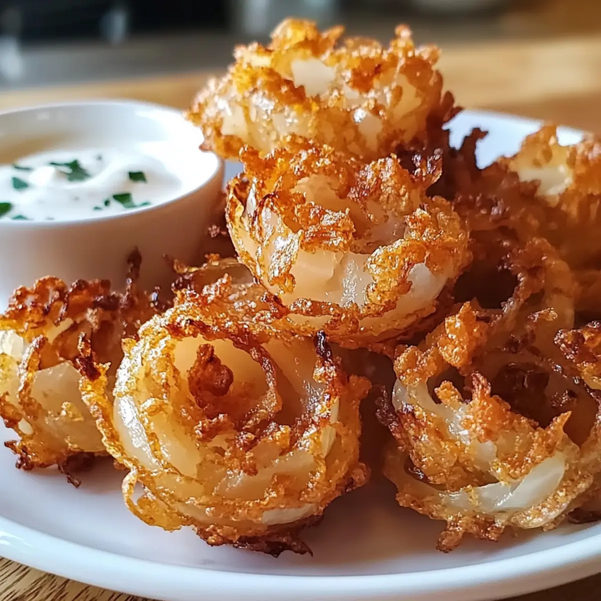 Bissgroße Blumen-Zwiebeln mit cremigem Dip