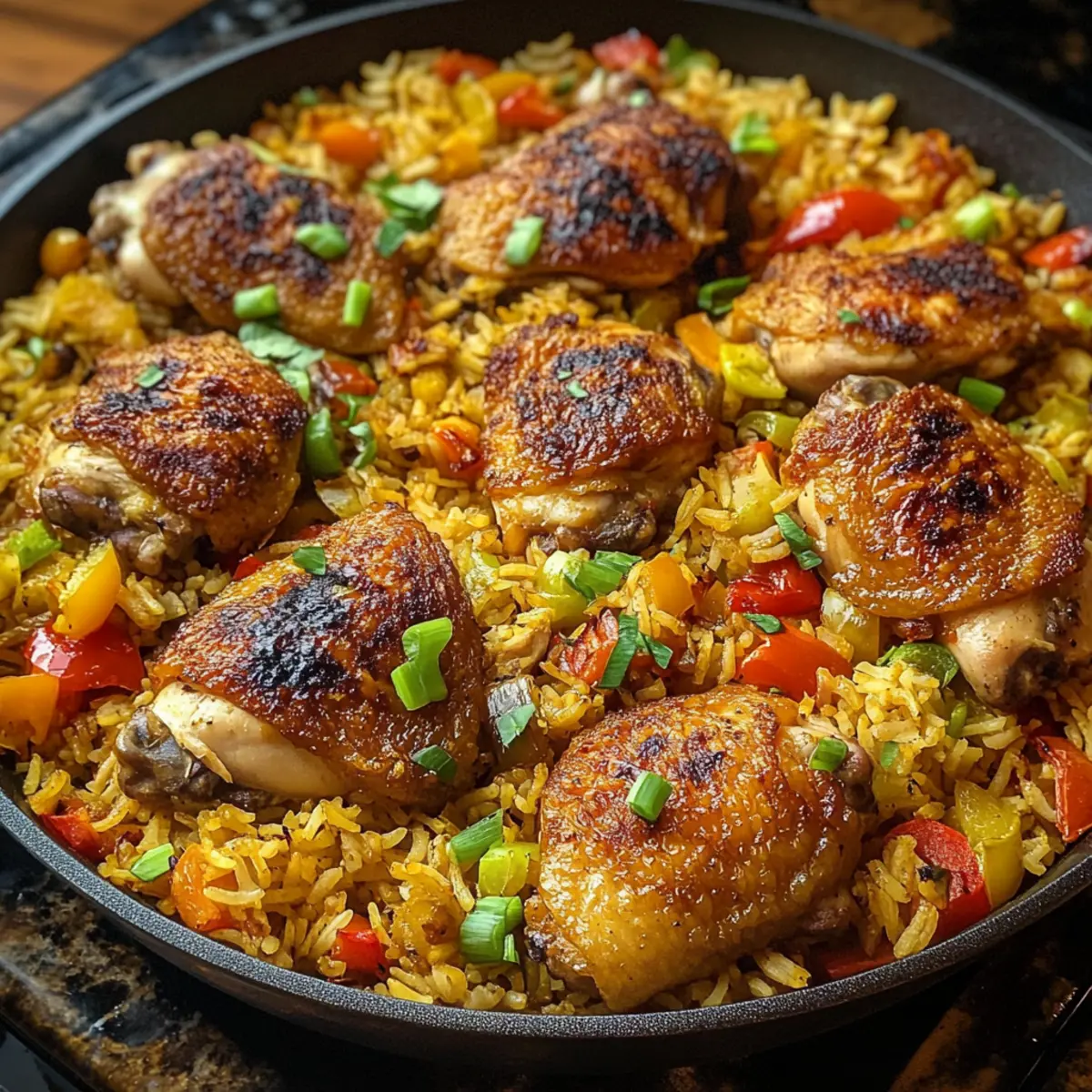Karibisches Hühnchen und Reis Ein-Pfannen-Gericht