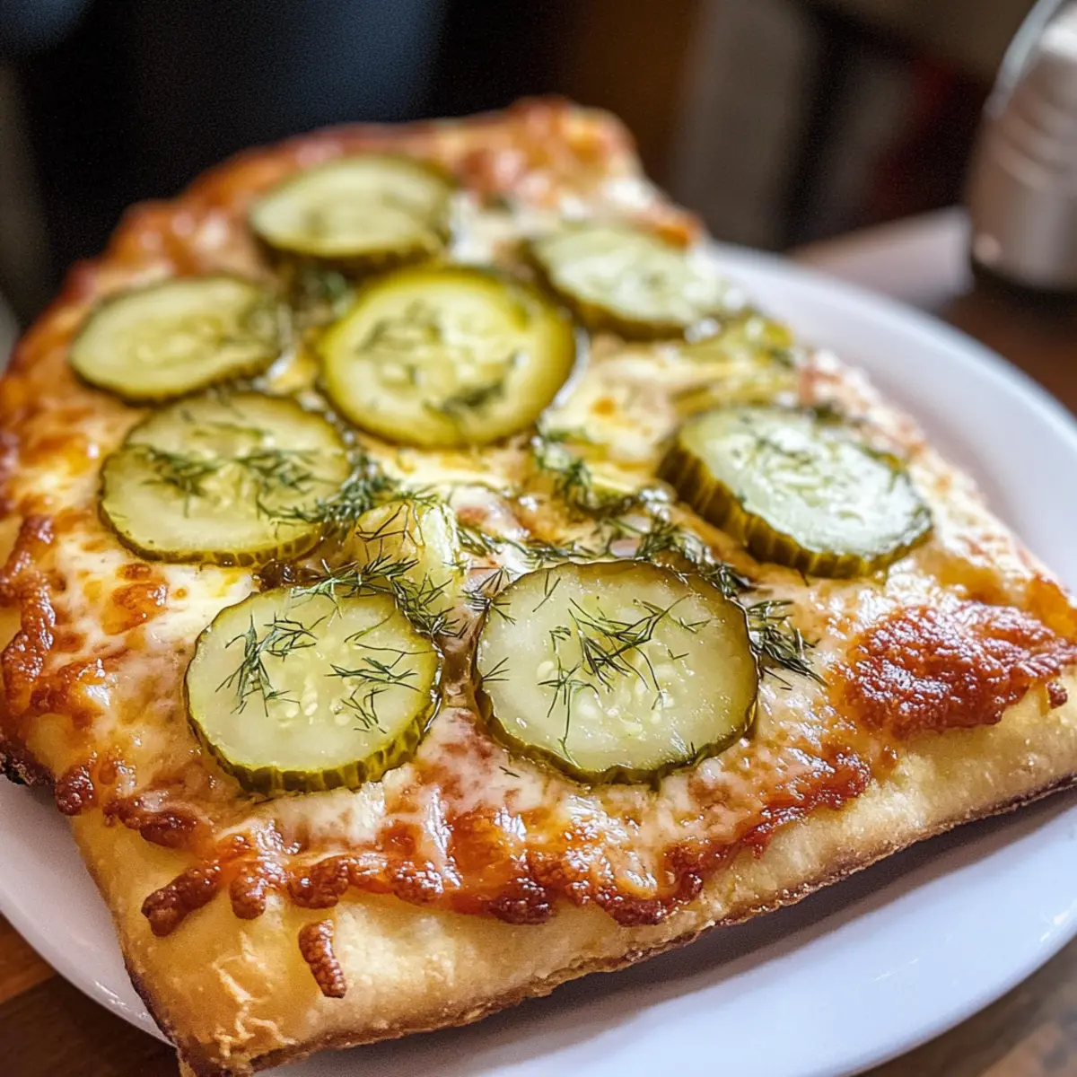 Dillgurkenpizza mit Speck und Knoblauchcremesauce