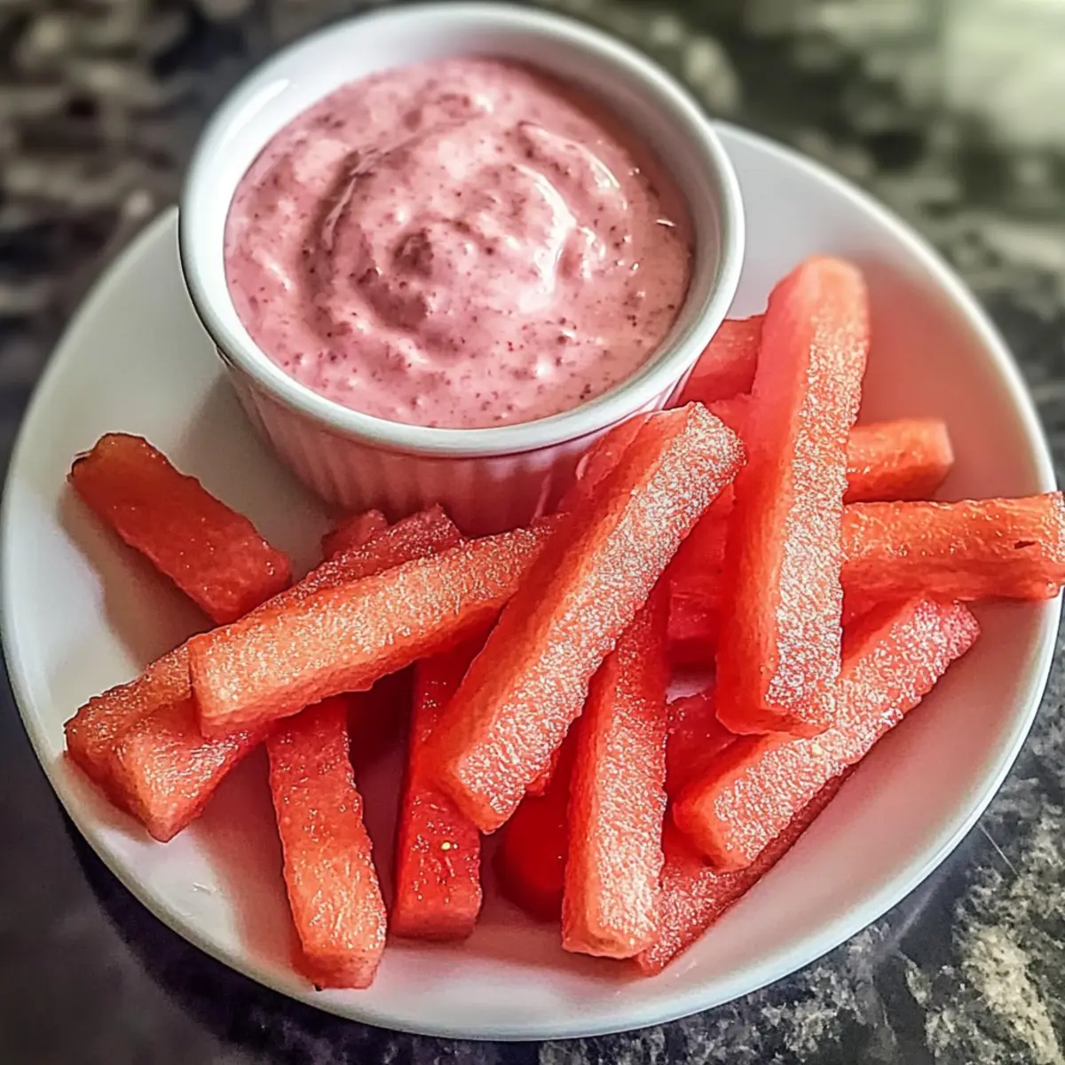 Gesunde Wassermelonen-Pommes mit Erdbeer-Dip