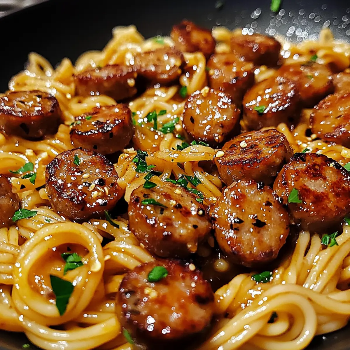 Honig Knoblauch Wurst Pasta Pfanne für Eilige