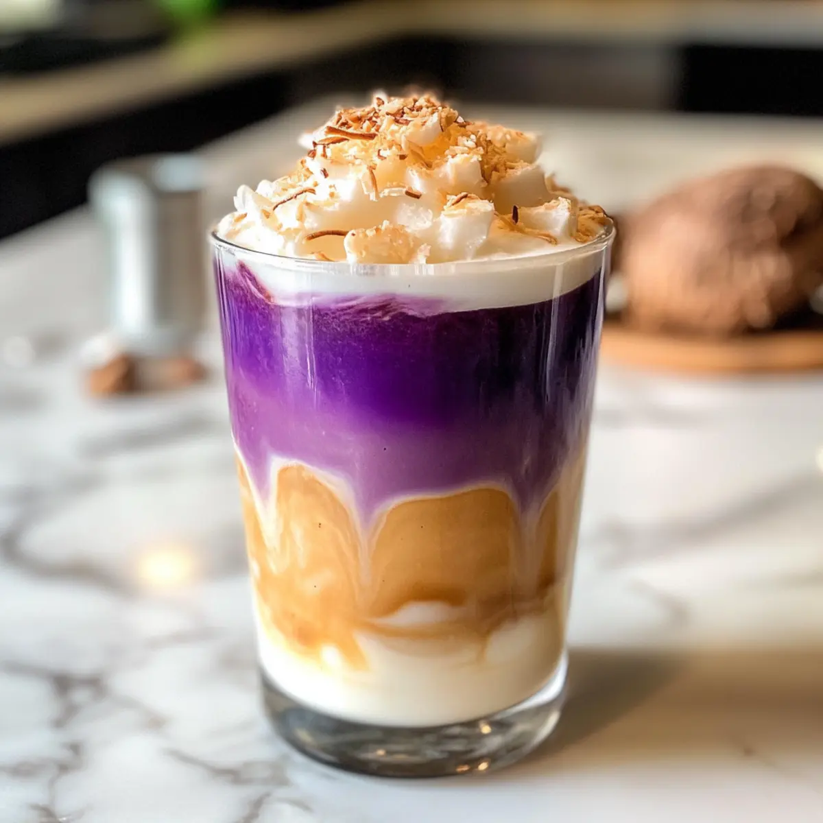 Eisige Ube Kokosnuss Macchiato für Zuhause