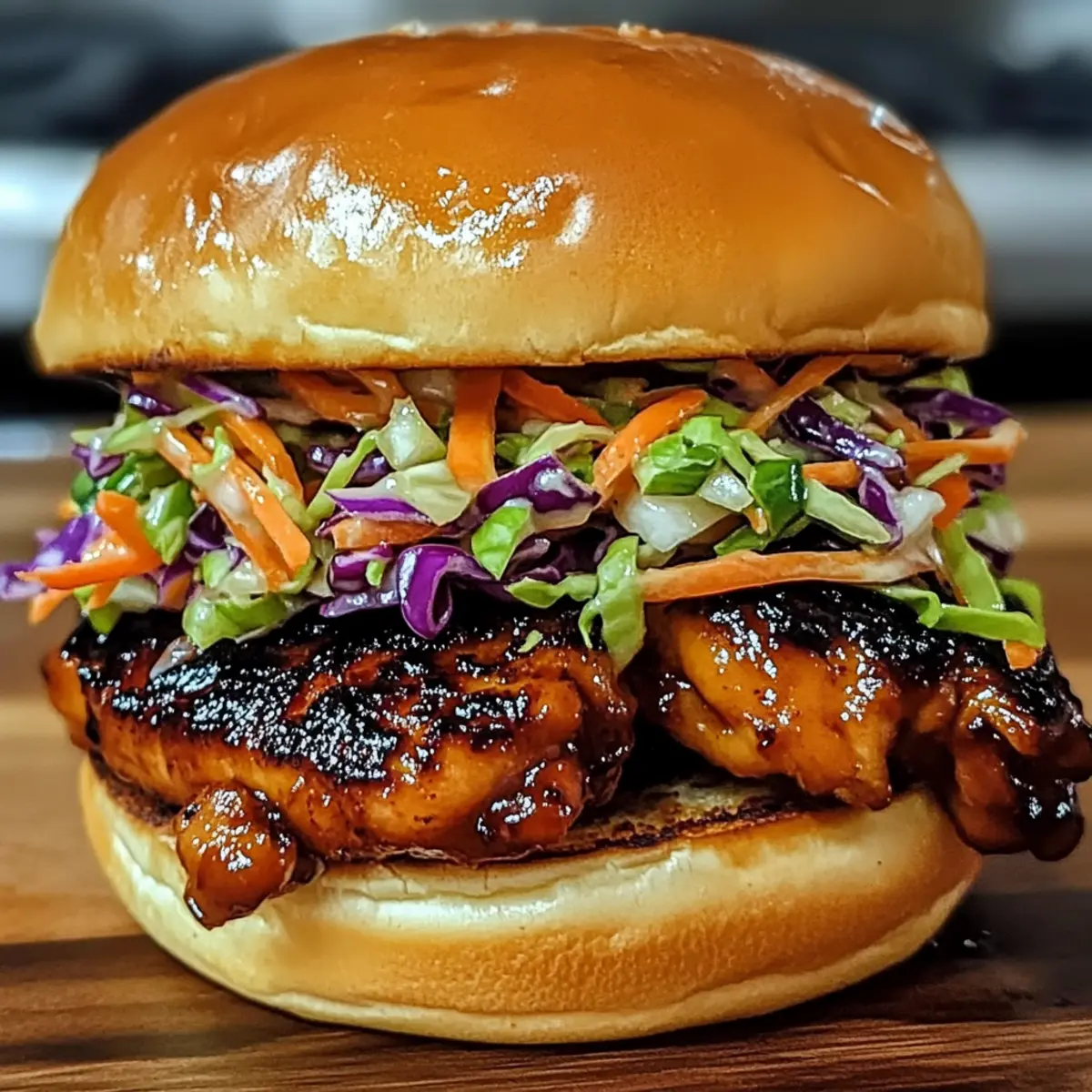 Koreanisches BBQ-Hühnchen-Sandwich mit knusprigem Slaw