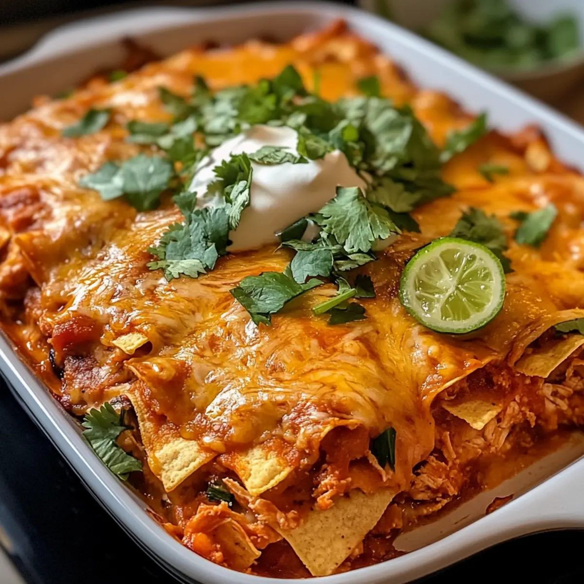 Zerrissenes Hühnchen-Enchilada-Auflauf für die Familie