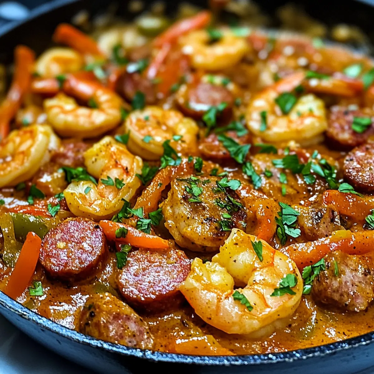 Würzige Keto Garnelen- und Wurstpfanne in 30 Minuten