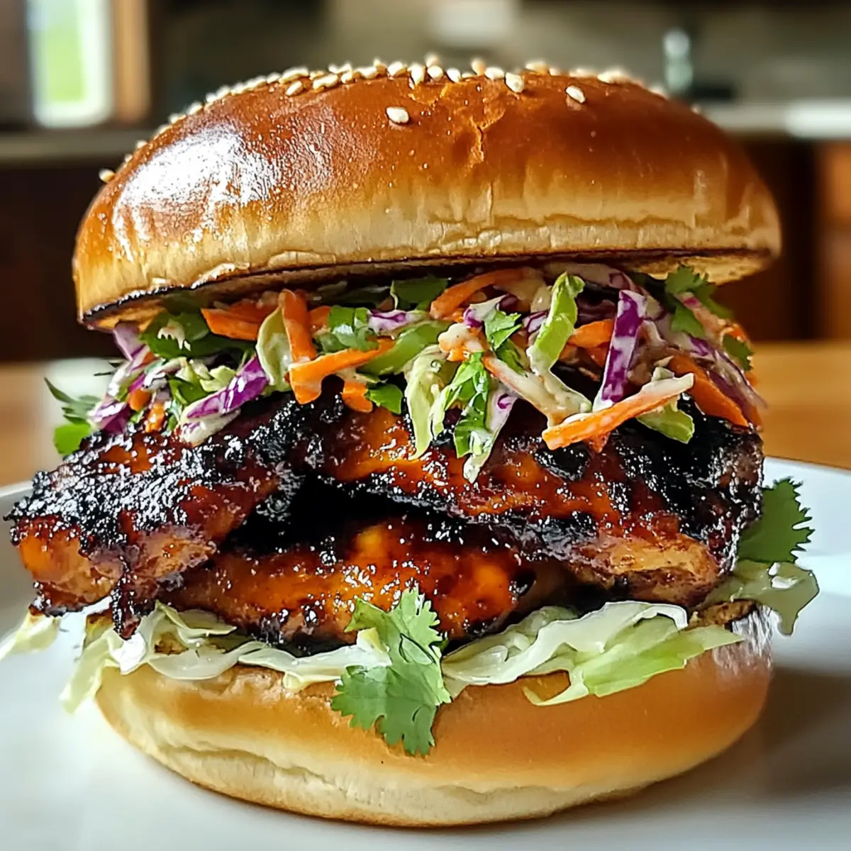 Scharfes Koreanisches BBQ-Hühnchen-Sandwich Genuss