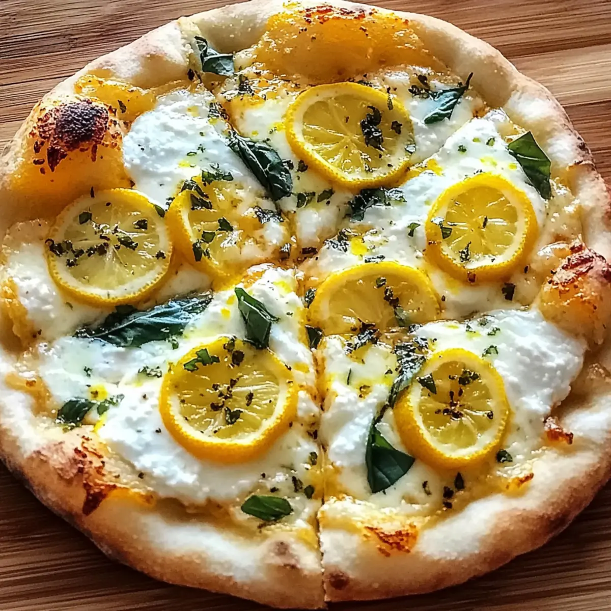 Sommer Zitronen Pizza mit frischem Basilikum