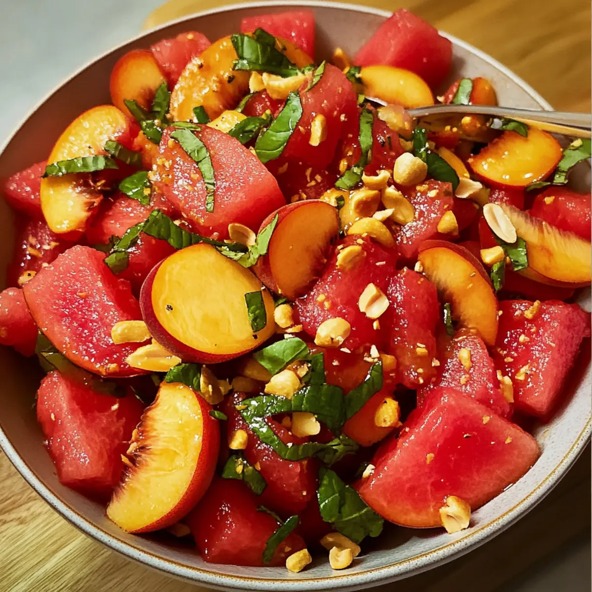 Thailändisch inspirierter Wassermelonen- und Pfirsichsalat