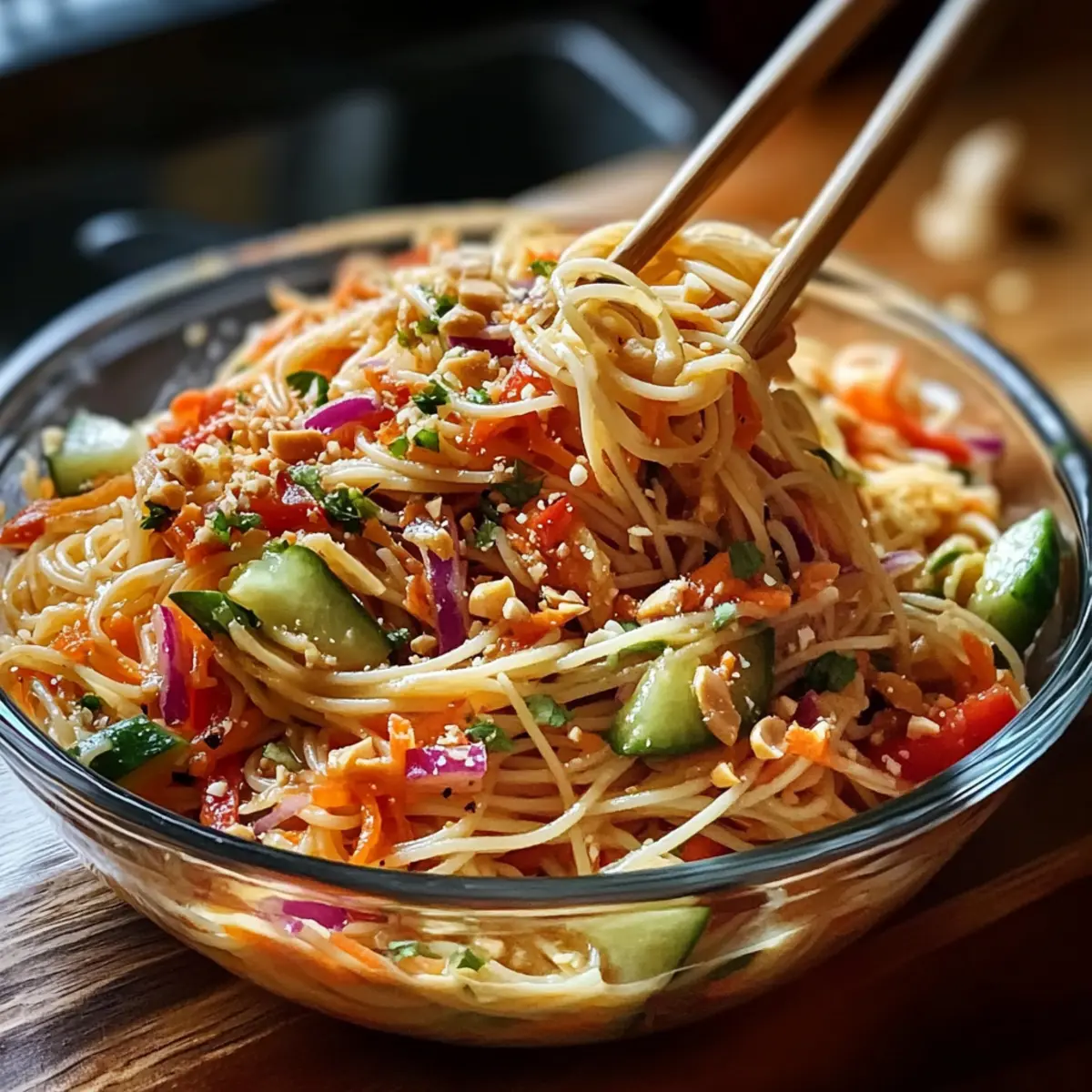 Thai-Spaghetti-Salat mit Erdnusssauce für Frischefans