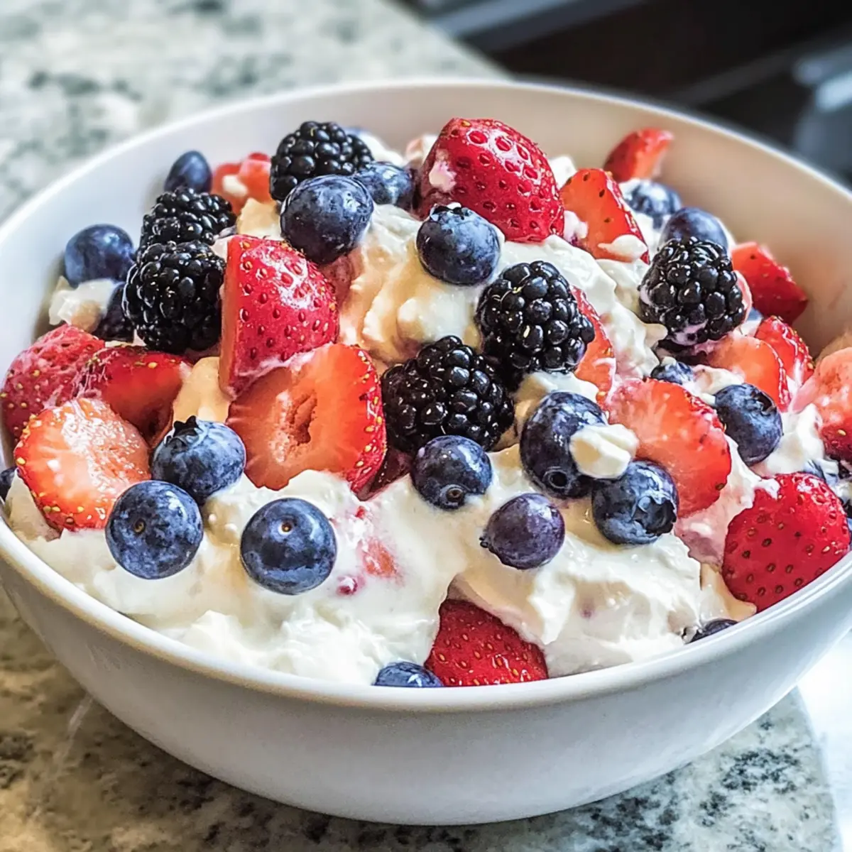 Dreifach-Beeren-Käsekuchen-Fruchtsalat für den Sommer