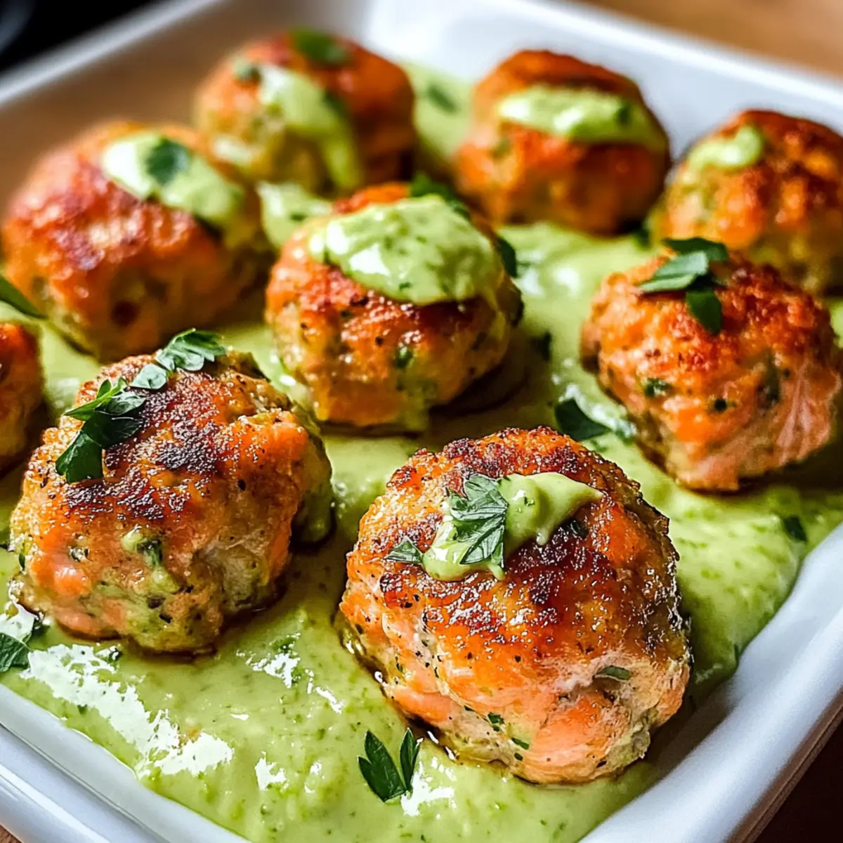 Gebackene Lachsfrikadellen mit cremiger Avocadosauce