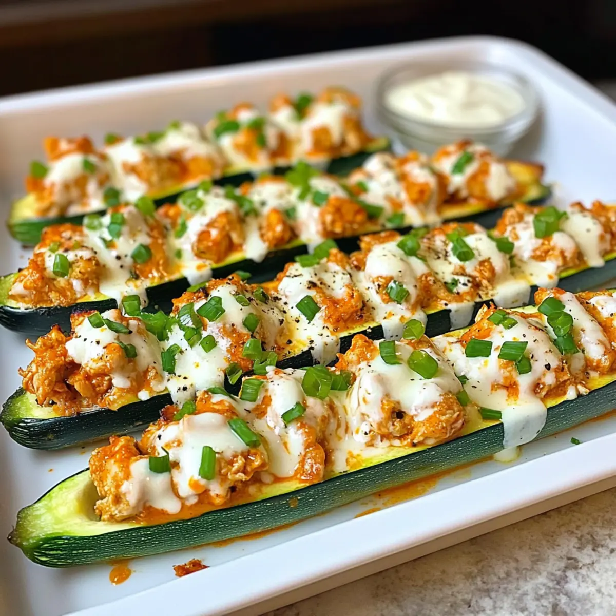 Buffalo-Hühnchen-Zucchini-Boote für dein Abendessen