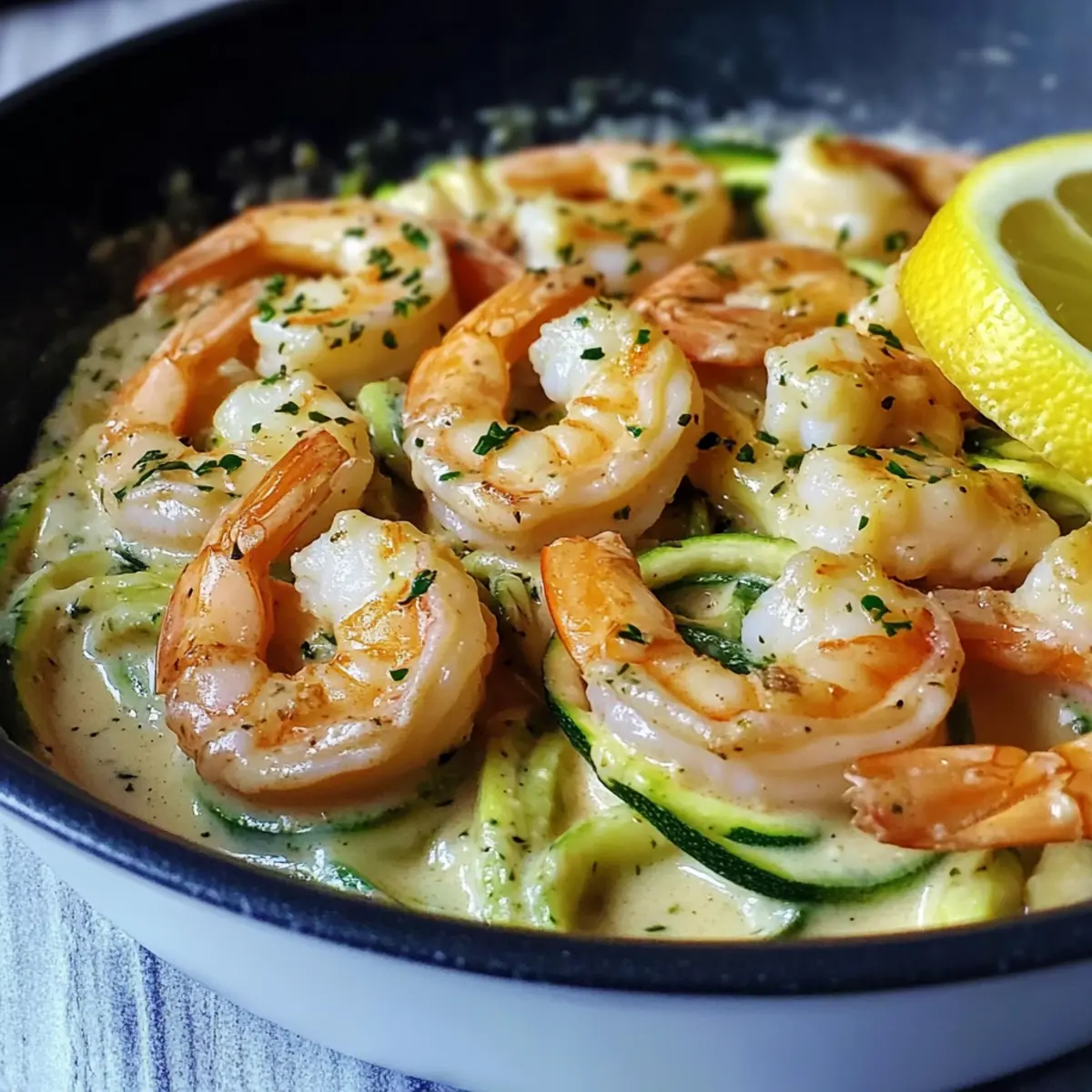 Cremige Zitronen-Garnelen mit Zoodles genießen