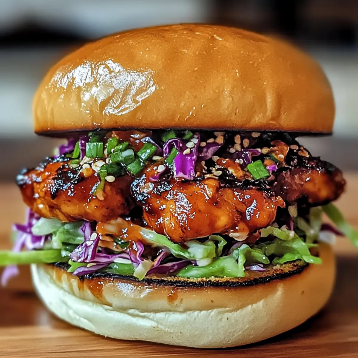 Koreanisches BBQ-Hühnchen-Sandwich mit knusprigem Slaw