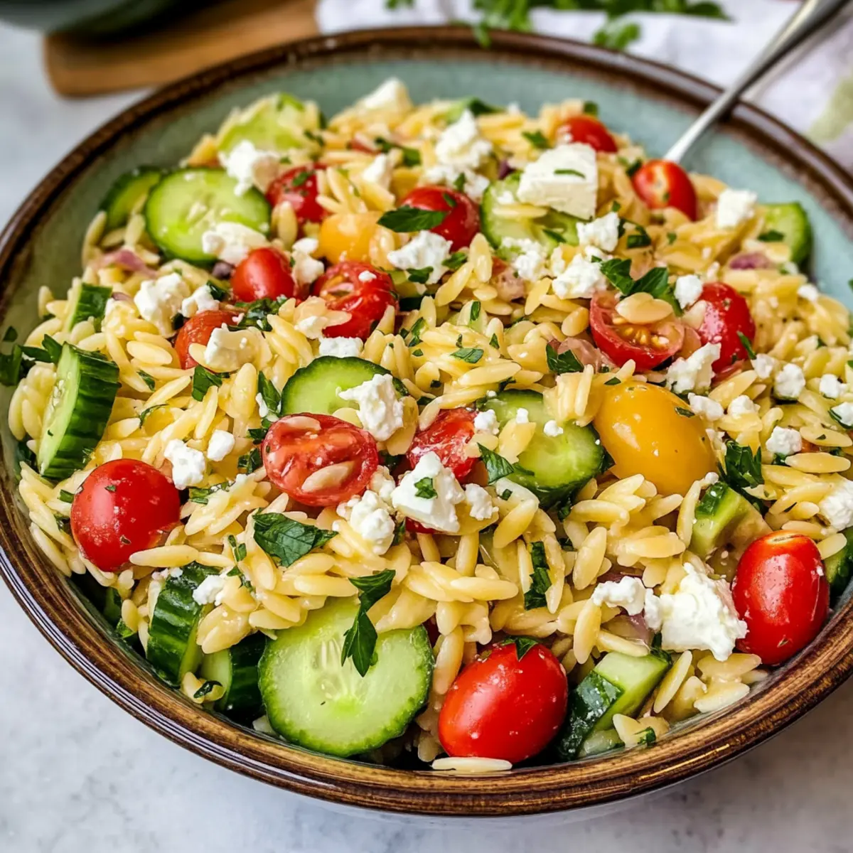 Zitronen-Orzo-Salat mit Feta für den Sommer Genuss