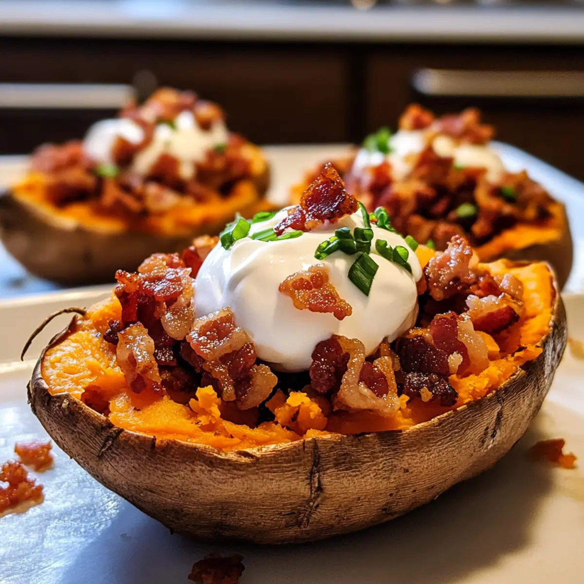 Überbackene Süßkartoffeln mit Rinderbacon genießen