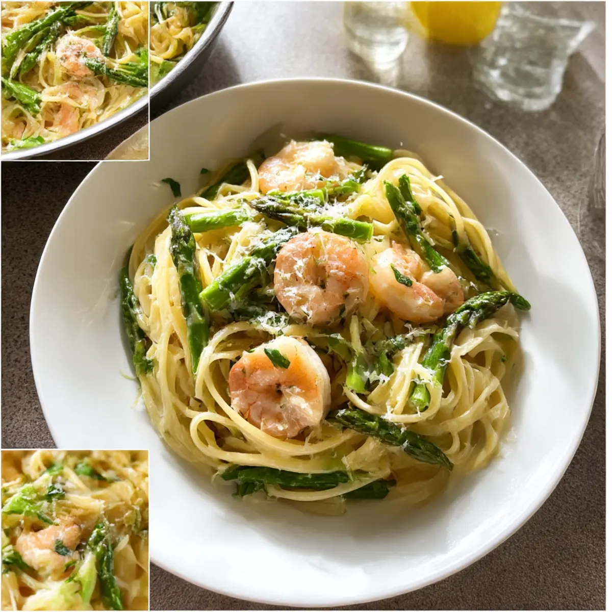 Pasta mit grünem Spargel und Garnelen für Genießer