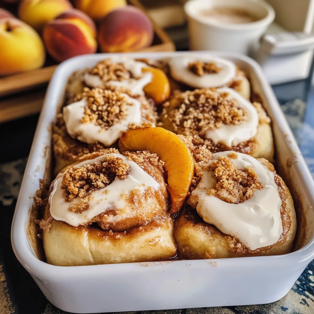 Pfirsichstreusel-Zimtschnecken für ein süßes Frühstück