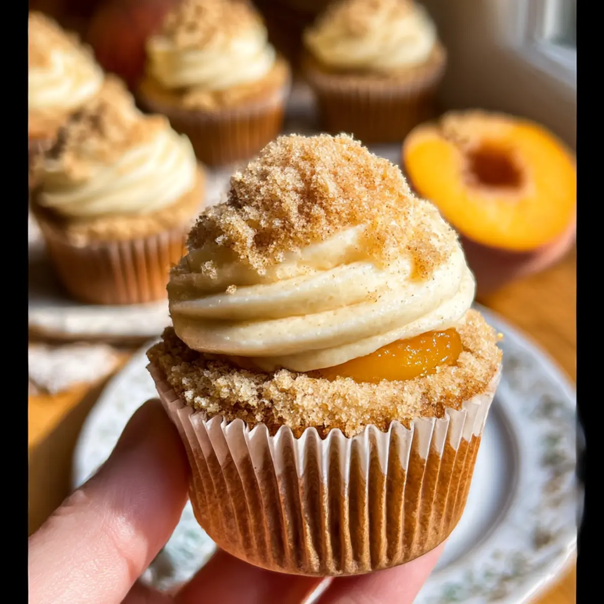 Pfirsich Muffins mit Gewürzbuttercreme füllen