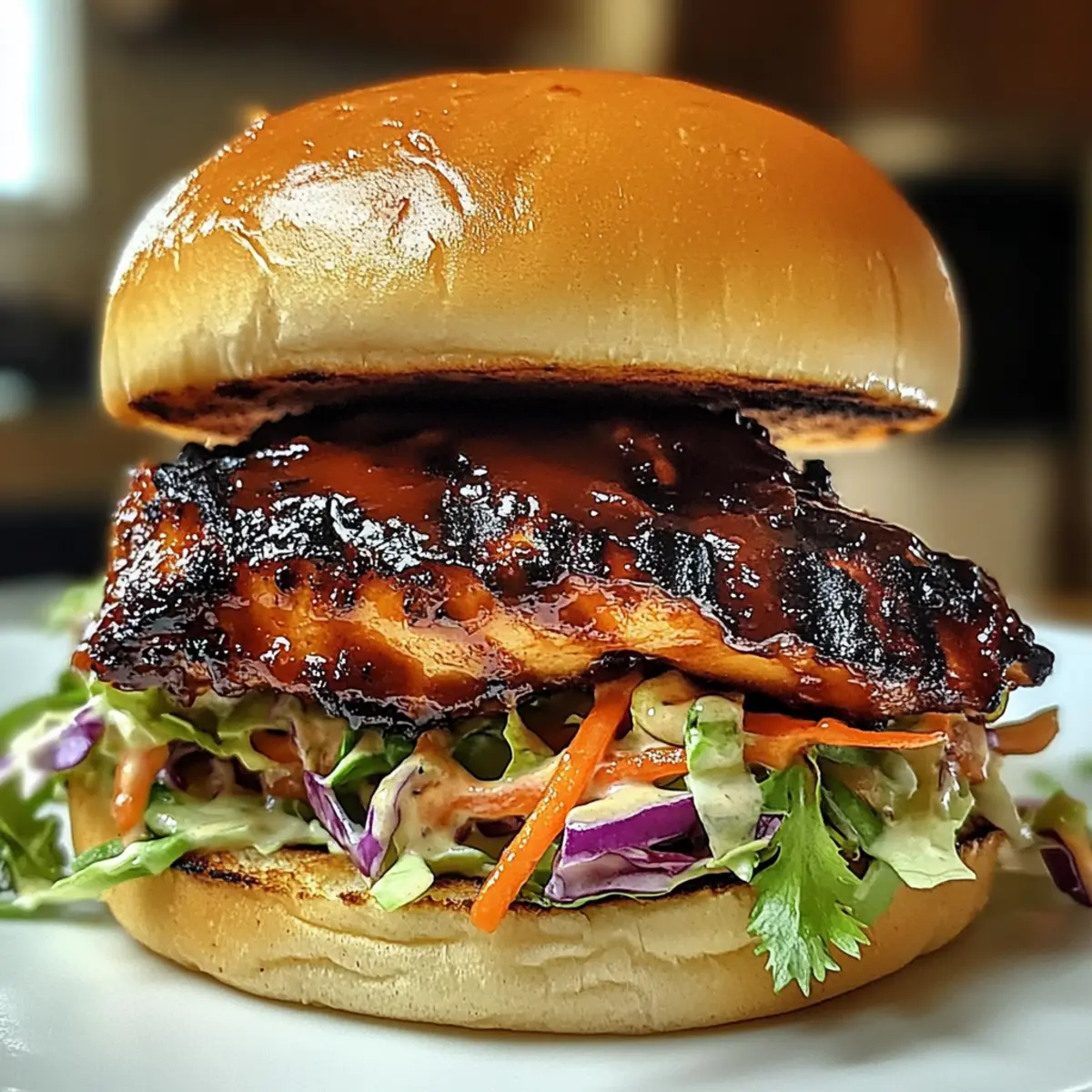 Würziges BBQ Hähnchen Sandwich mit Knusprigem Slaw
