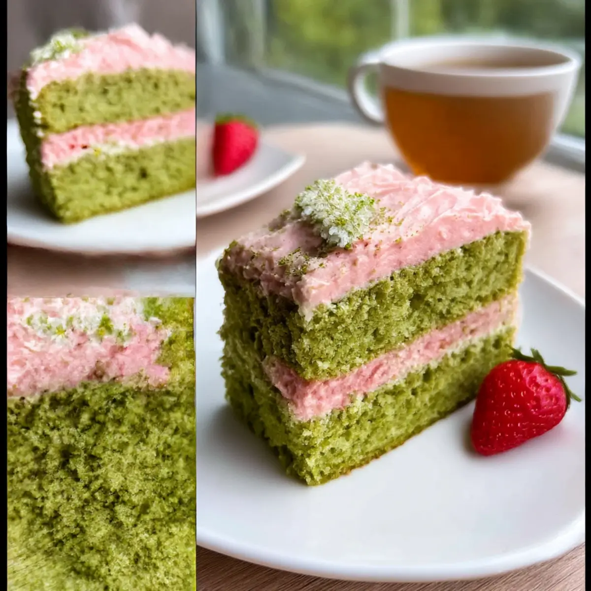 Erdbeer-Matcha-Latte-Kuchen für deinen Kaffeetisch