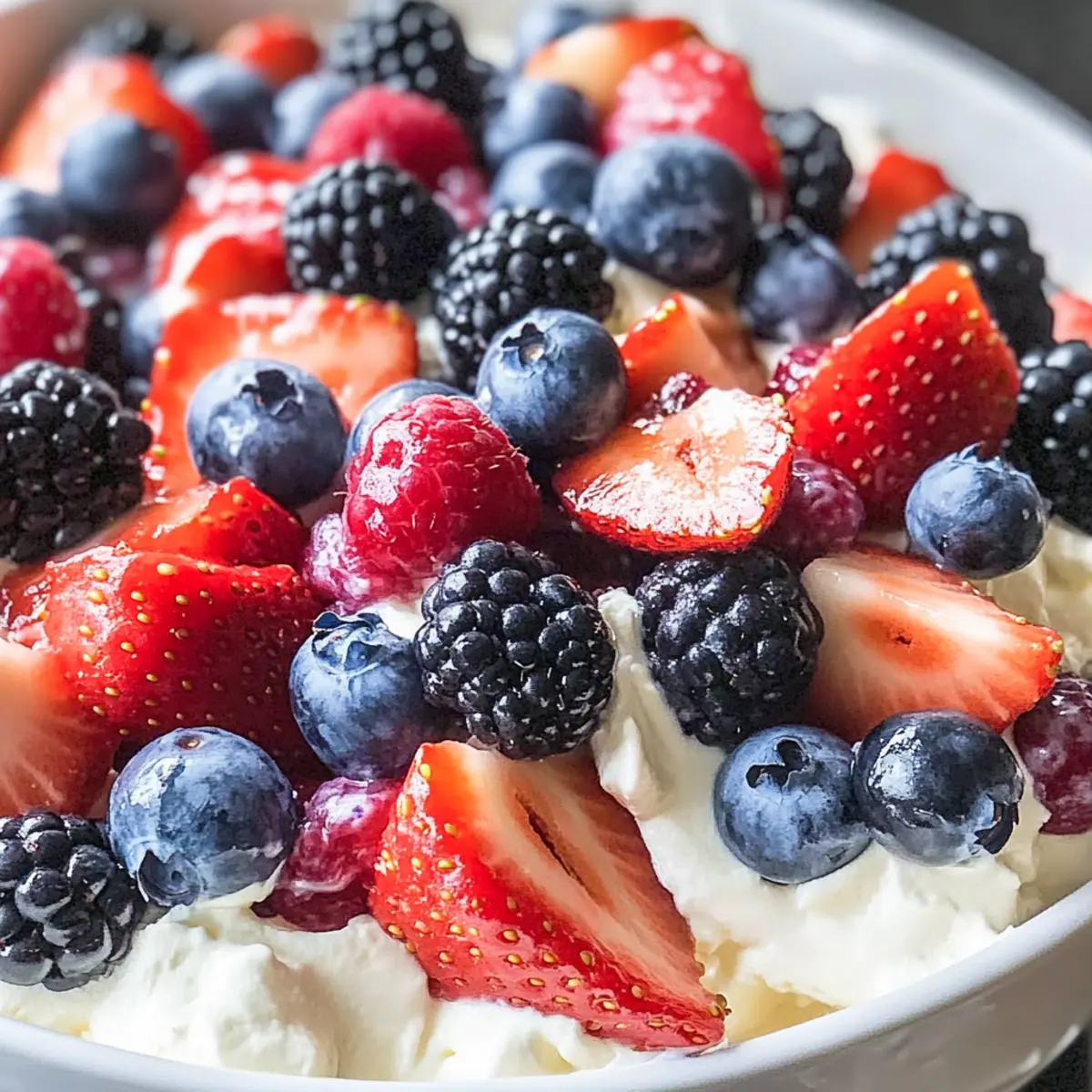 Dreifach-Beeren-Cheesecake-Fruchtsalat für den Sommer