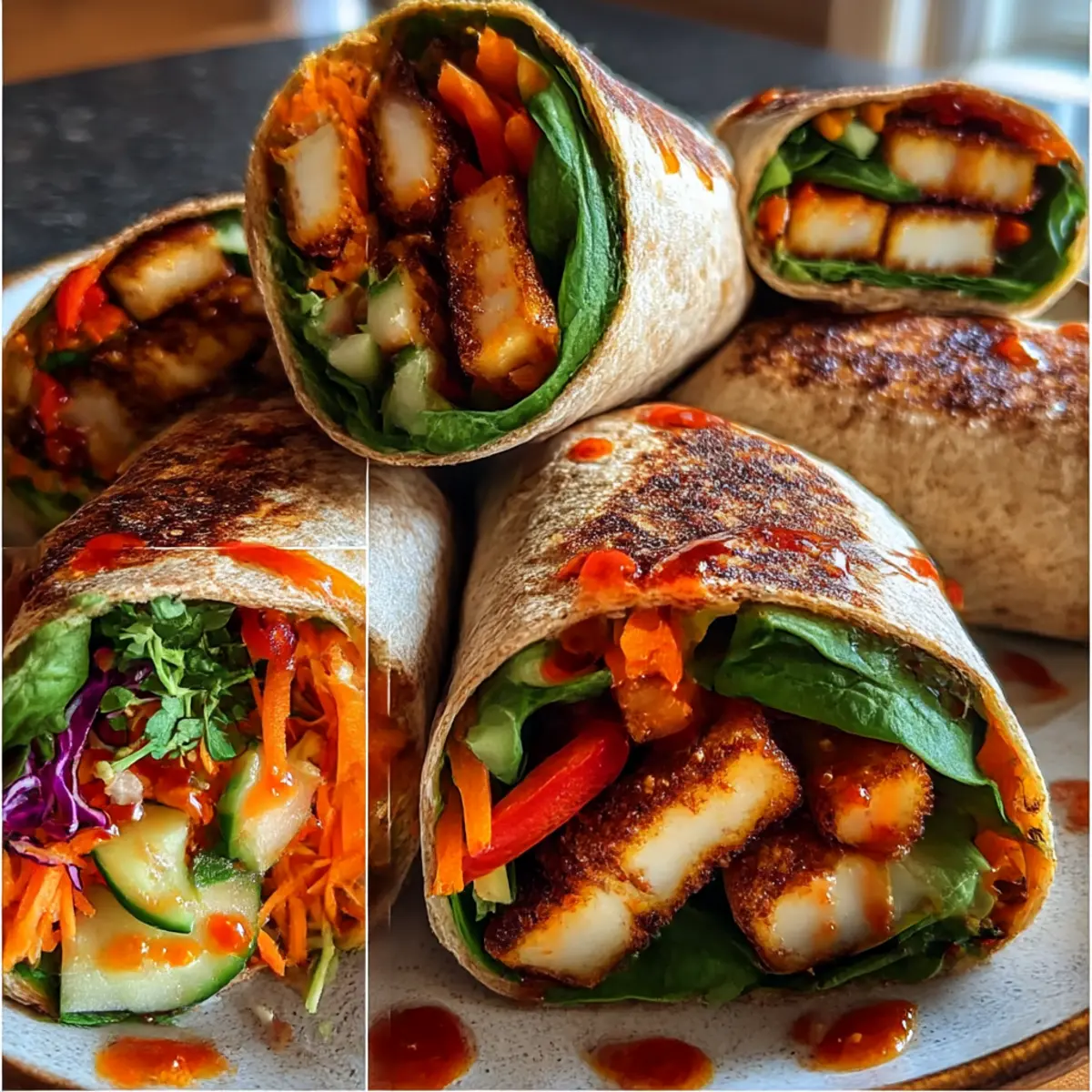 Vegetarische Süß-Chili-Halloumi-Wraps schnell gemacht