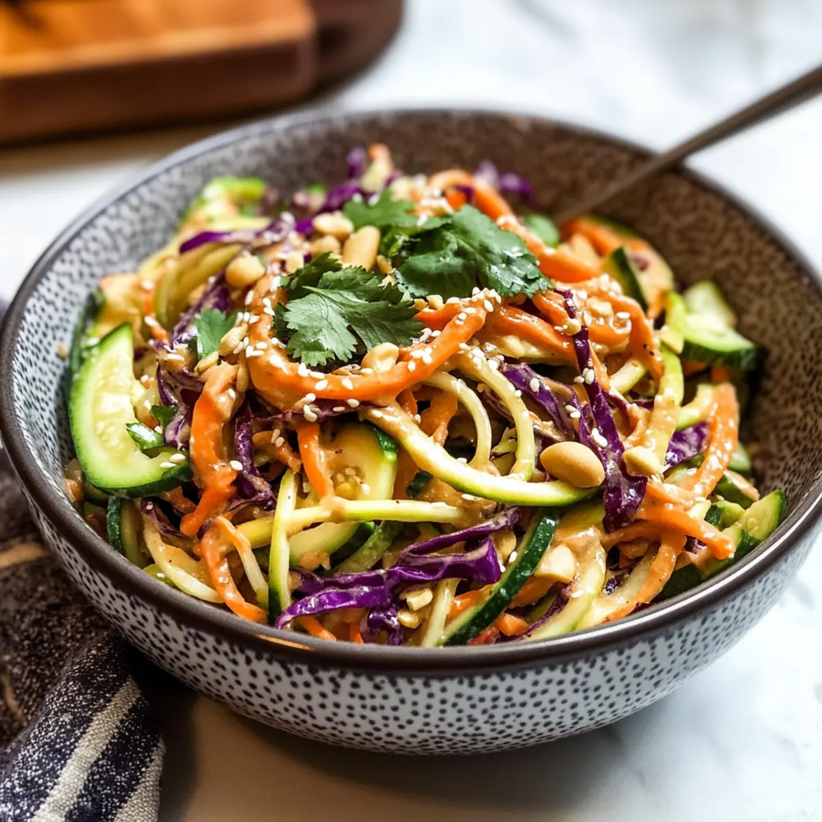 Zucchini-Nudelsalat mit Erdnusssauce frisch genießen