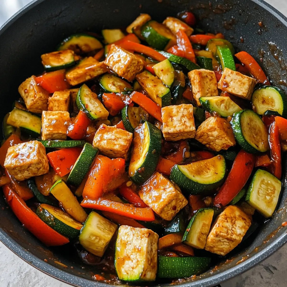 Leckeres Zucchini Pfannengericht mit Tofu genießen